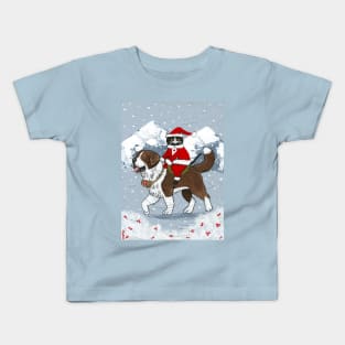 Christmas Cat Saint Bernard Ride Kids T-Shirt
